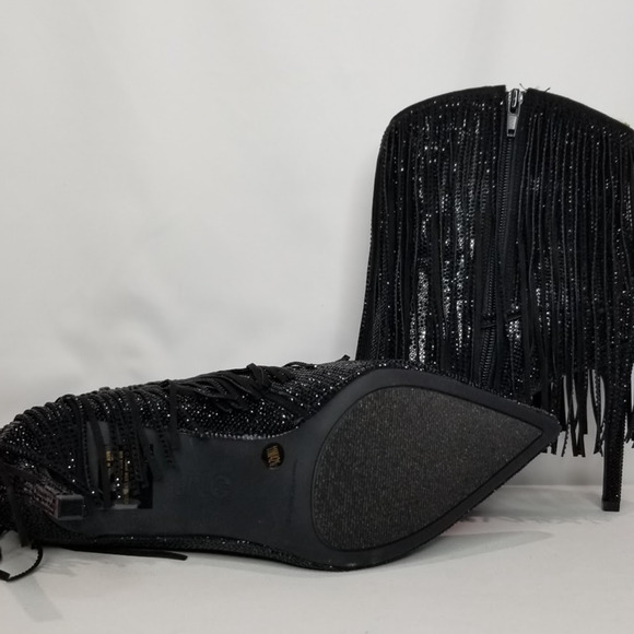 International Concepts Rhinestone Fringed Heeled Booties Size 6.5  Black NWT - Picture 7 of 7